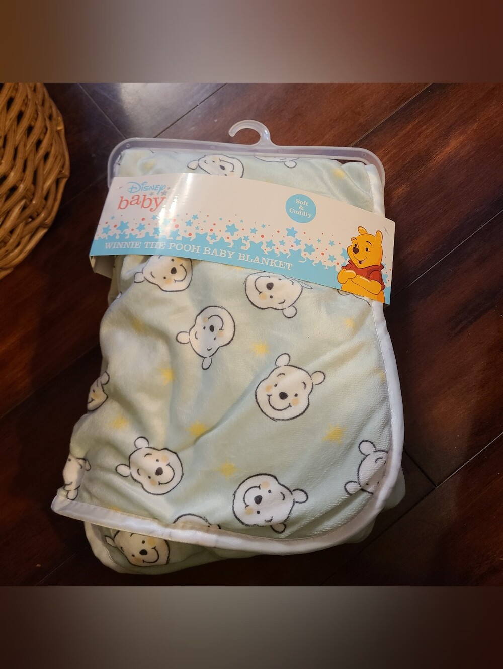 New Disney Baby Winnie the Pooh Soft Baby Blanket Blue White Yellow Unisex